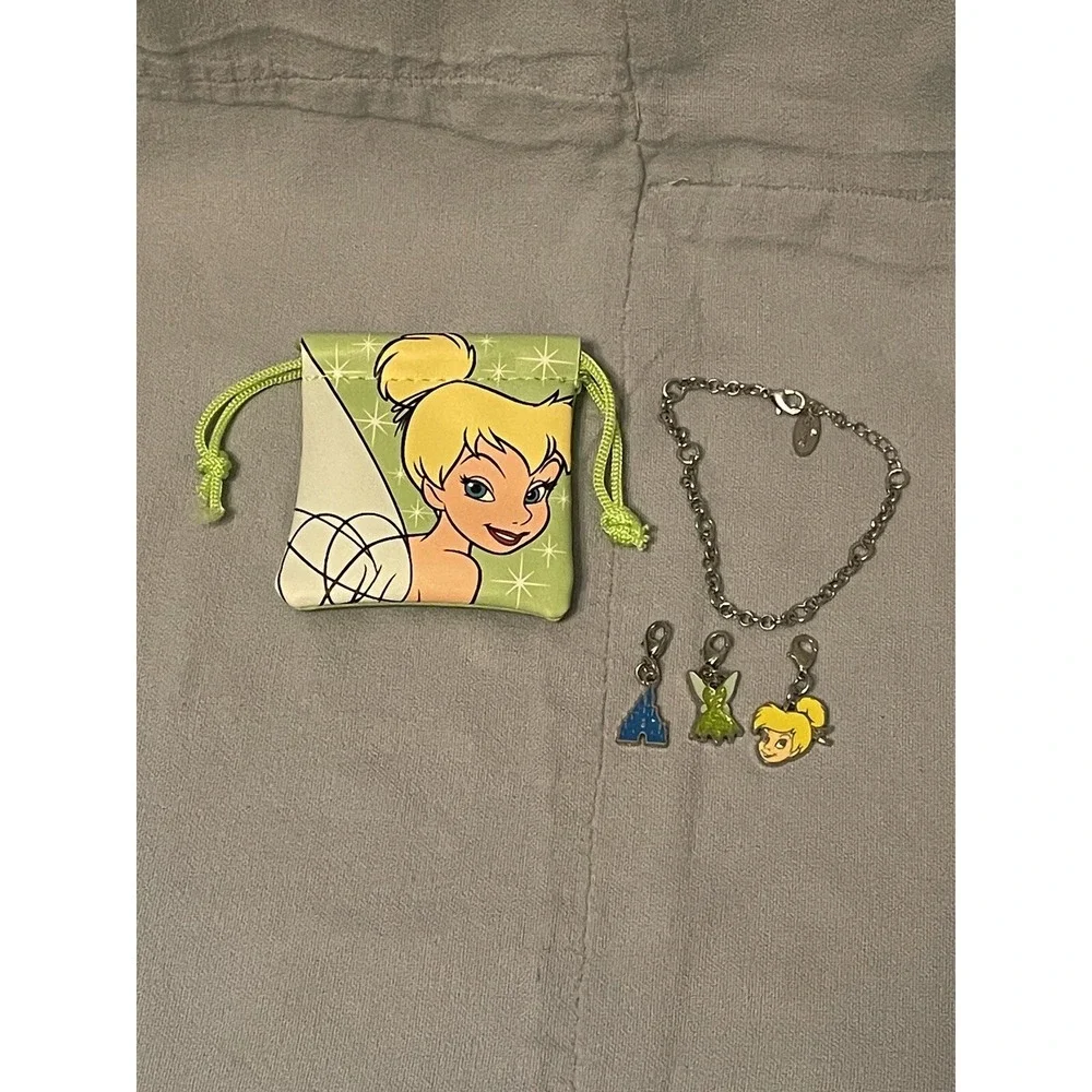 Walt Disney Parks Tinker Bell Clip On Charm Bracelet - Bracelet 3 Charms & Pouch